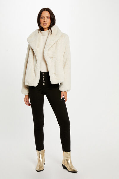 Manteau imitation fourrure ivoire femme