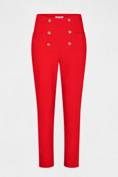 Pantalon city ajusté avec boutons rouge femme