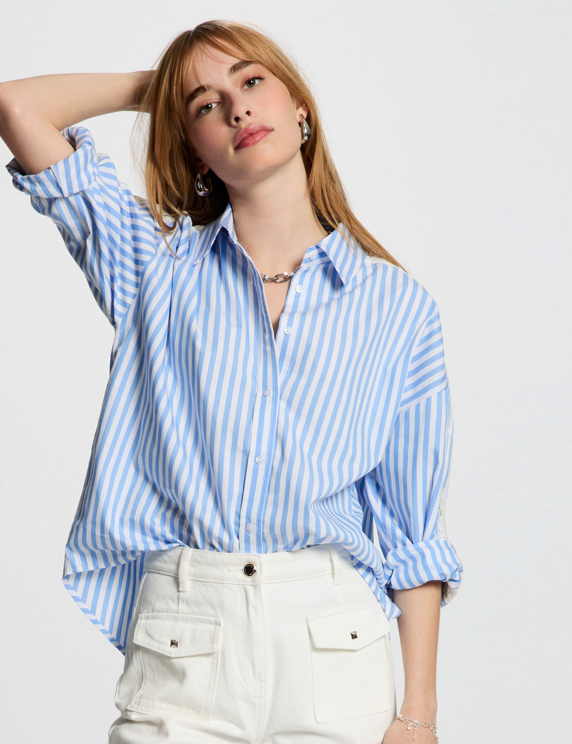 Chemise manches longues rayée multicolore femme