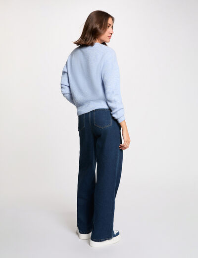 Pull col rond manches longues bleu ciel femme