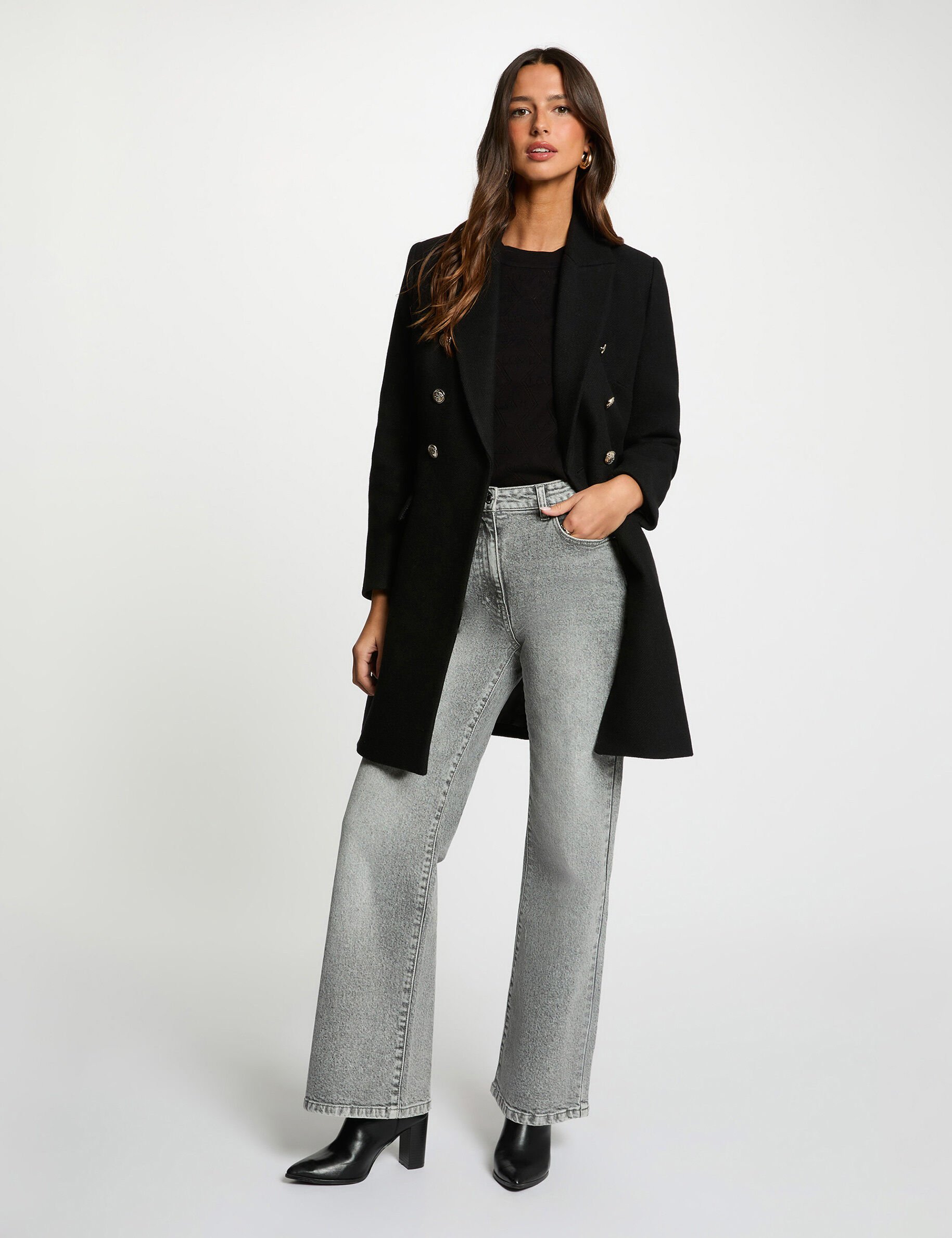 Manteau ajusté col tailleur femme