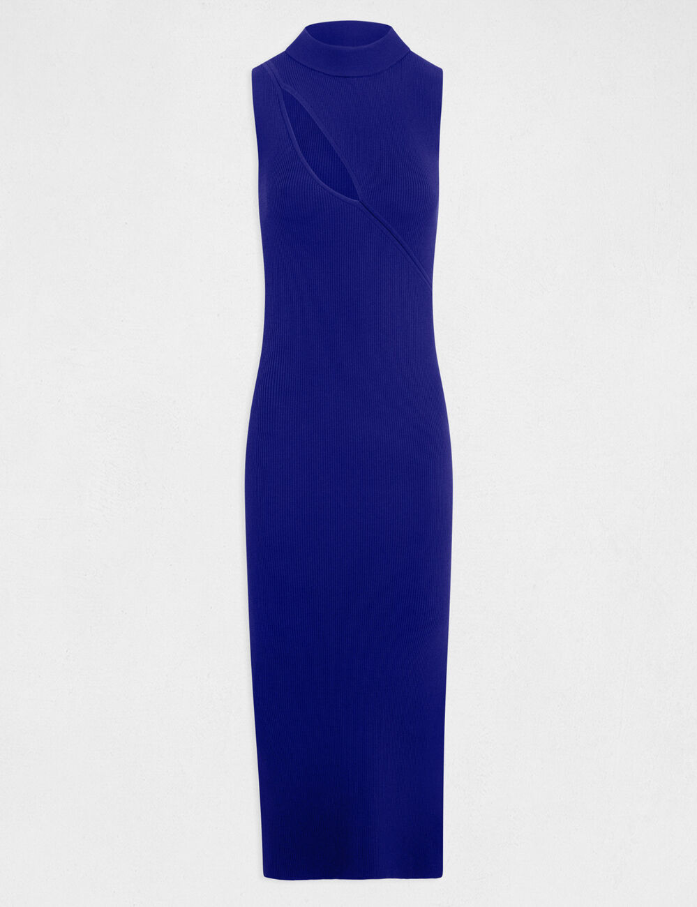 Robe pull longue ajust&eacute;e avec fente bleu moyen femme