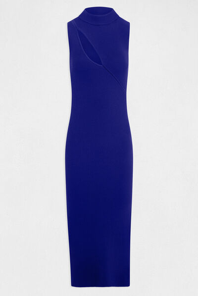 Robe pull longue ajustée avec fente bleu moyen femme