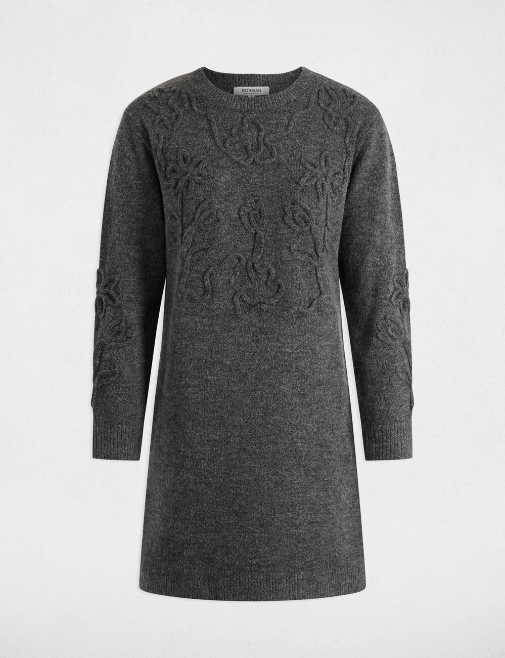 Robe tricot manches longues gris fonc&eacute; femme