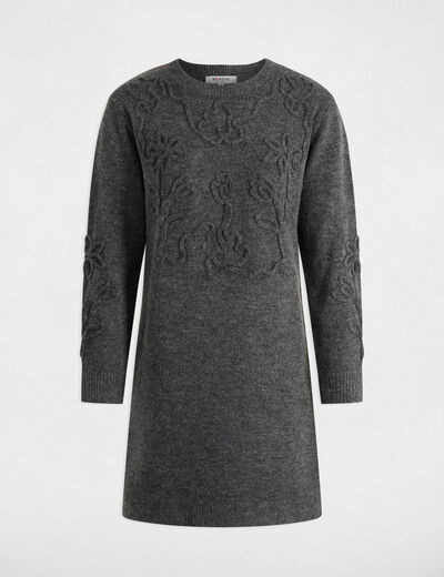 Robe tricot manches longues gris fonc&eacute; femme