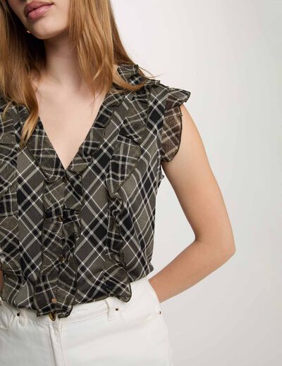 Chemise sans manches &agrave; carreaux multicolore femme