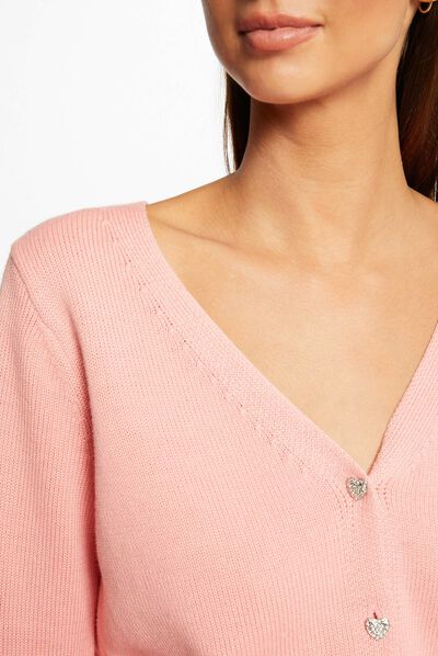 Gilet droit boutonné avec col en V rose pale femme