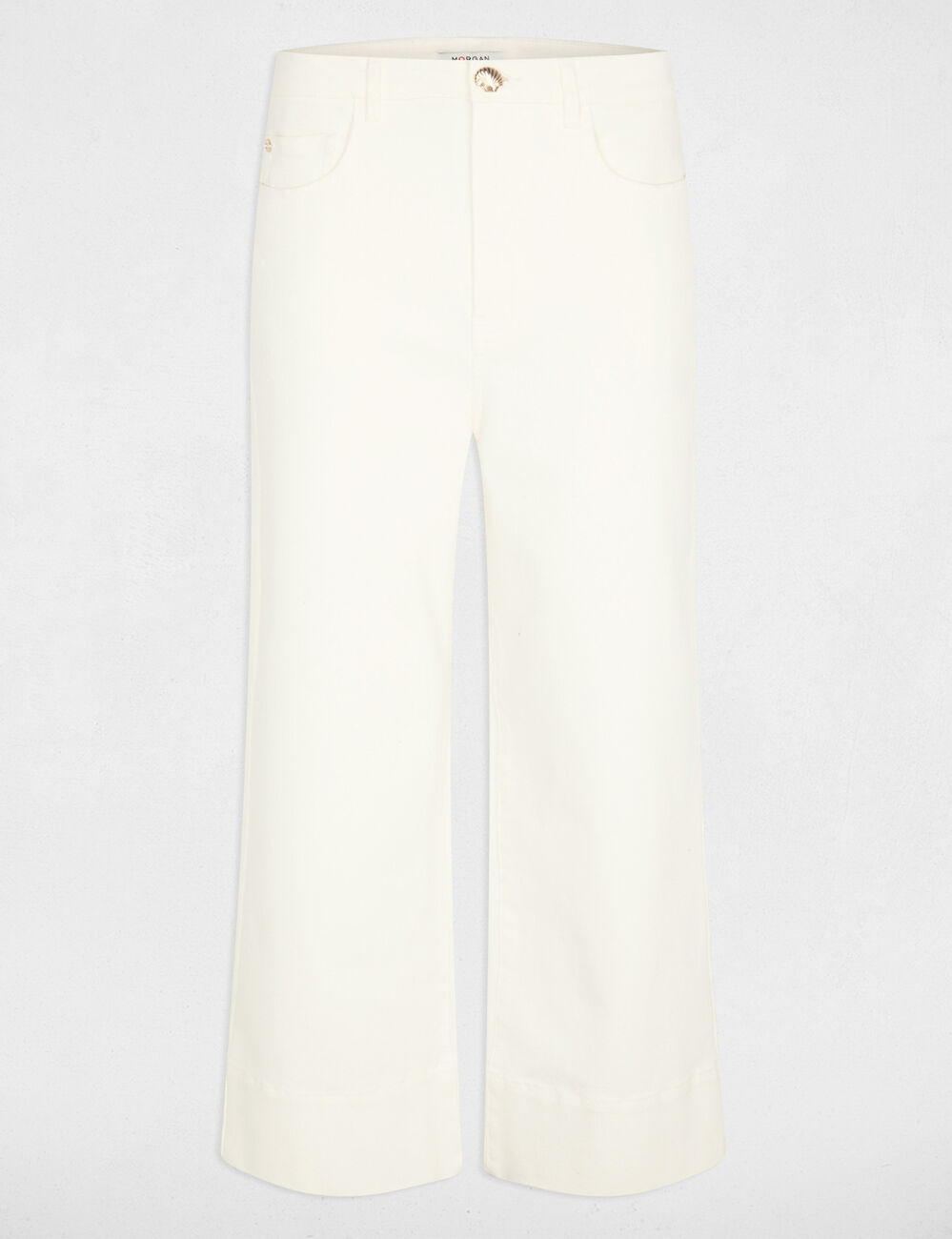 Pantacourt large taille haute blanc femme