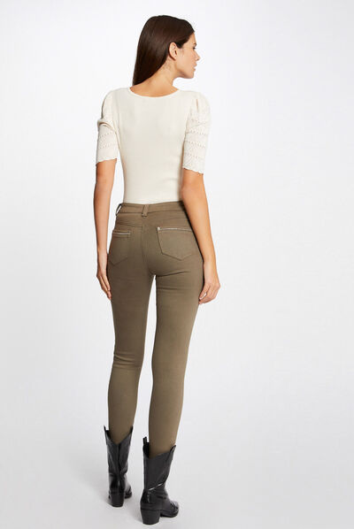 Pantalon slim avec détails bijoux vert kaki femme