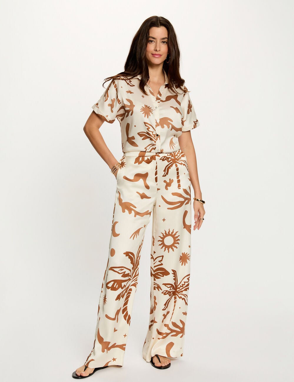 Chemise satin&eacute;e manches courtes multicolore femme