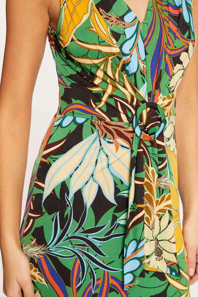 Robe longue droite imprimé végétal multico femme