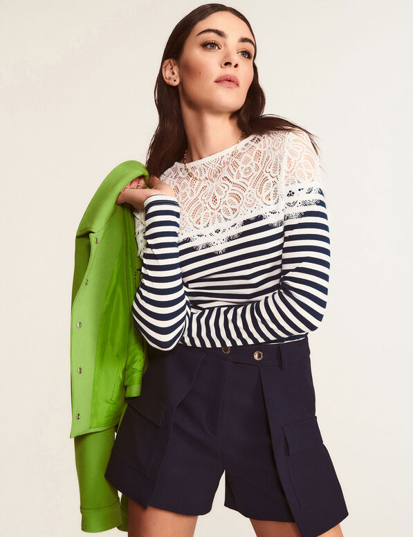 T-shirt manches longues rayé blanc femme