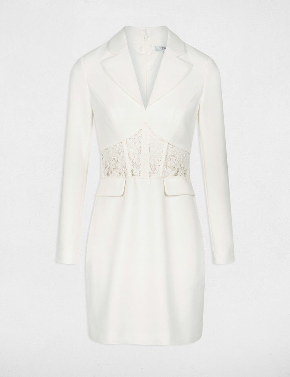 Robe courte ajustée à dentelle ecru femme