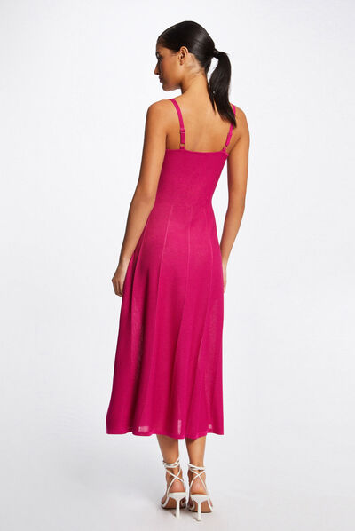 Robe pull midi évasée à bretelles fines rose fonce femme