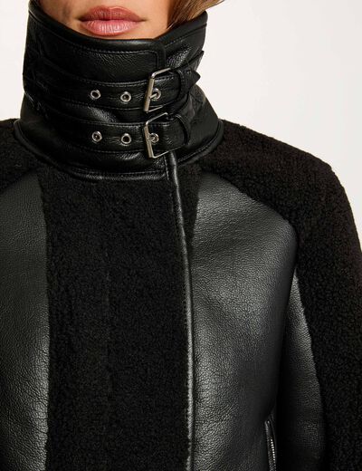Manteau court col tailleur noir femme