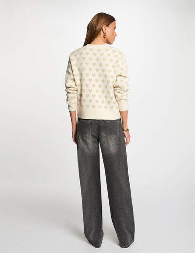 Pull col rond imprimé ivoire femme