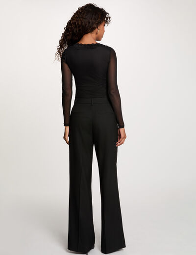 Top dentelle col v noir femme
