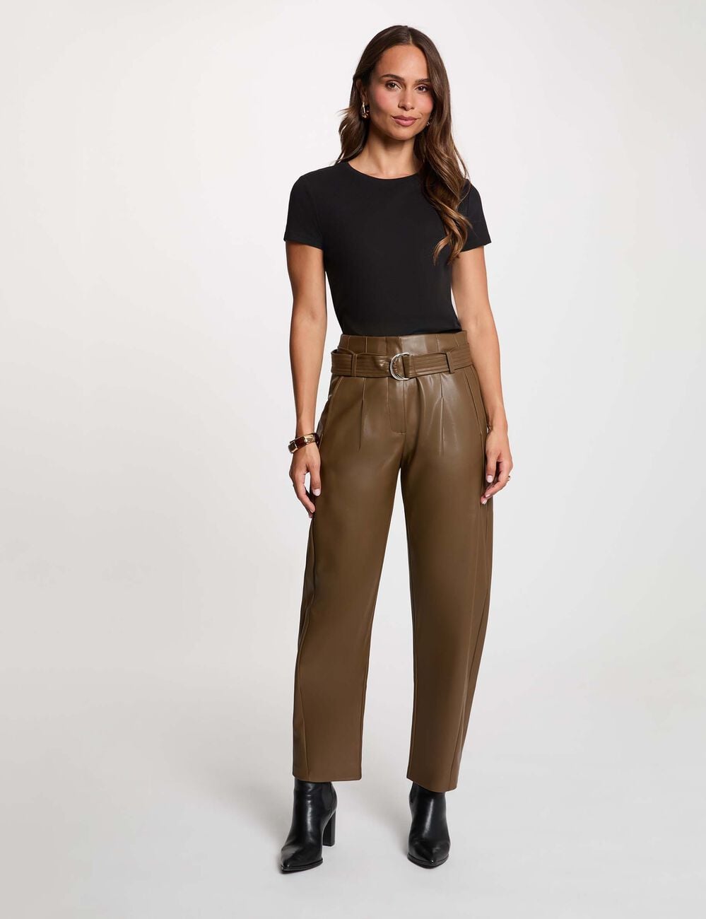 Pantalon large taille haute vert kaki femme