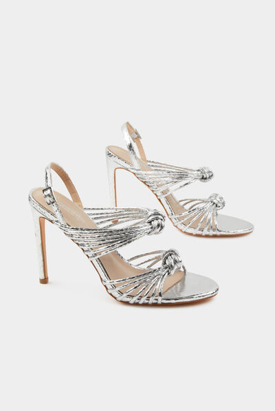 Sandales à talons avec brides nouées argente femme