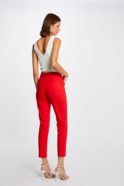 Pantalon city ajusté avec boutons rouge femme