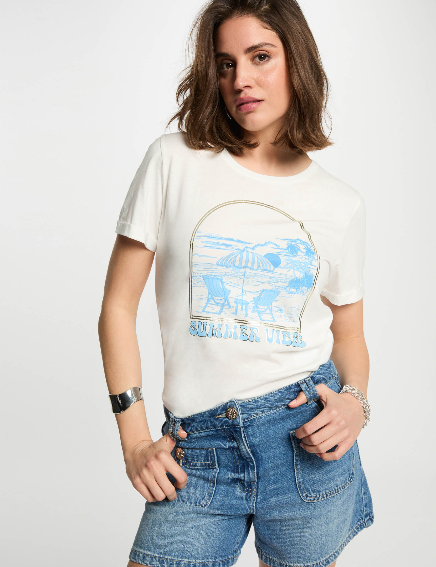 T-shirt à inscription blanc femme - Morgan - Modalova