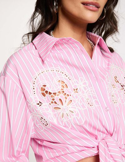 Chemise oversize &agrave; rayures rose femme