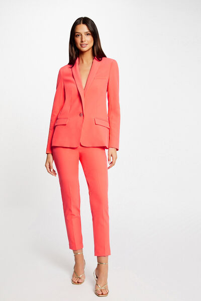Pantalon city ajusté 7/8ème à pinces orange femme