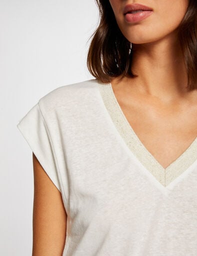 t shirt manches courtes a col en v ivoire femme T-shirt manches courtes à col en V ivoire femme