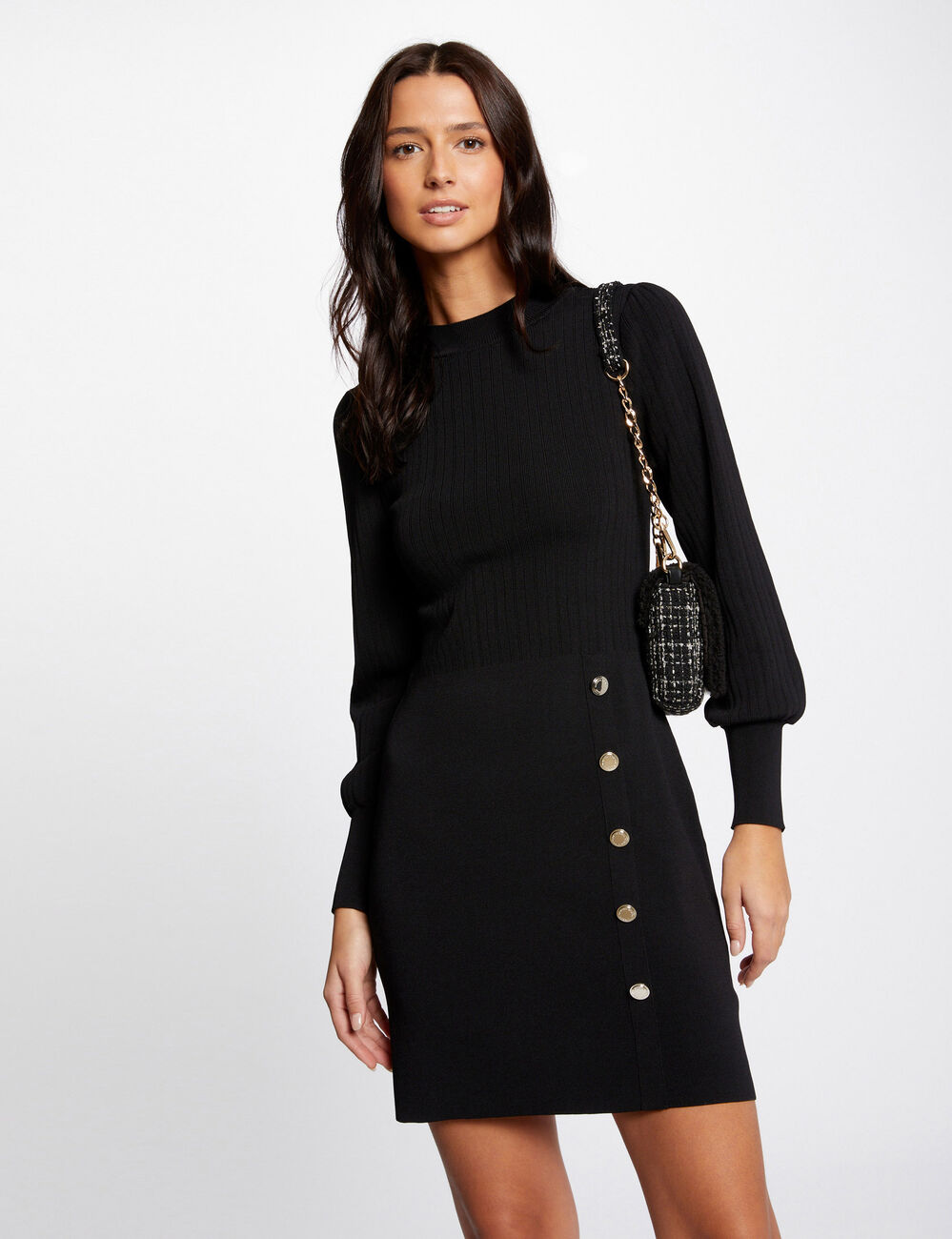 Robe pull ajustée avec boutons noir femme