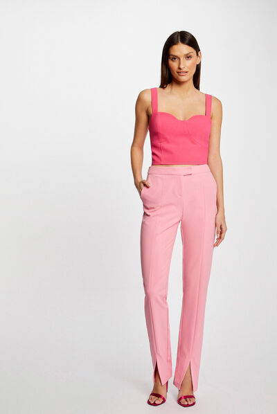 Pantalon tailleur ajusté fendu rose clair femme