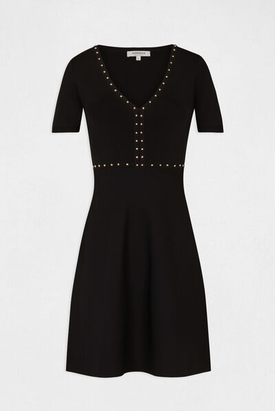 Robe pull ajustée à clous noir femme