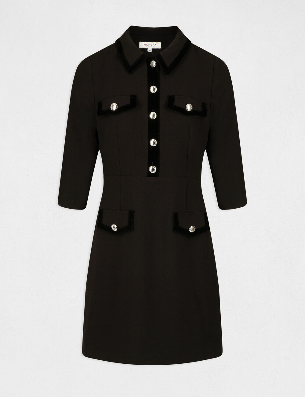 Robe droite manches 3/4 noir femme