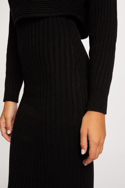Robe pull midi ajustée effet 2-en-1 noir femme