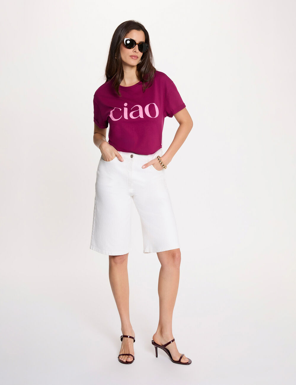 T-shirt col rond prune femme