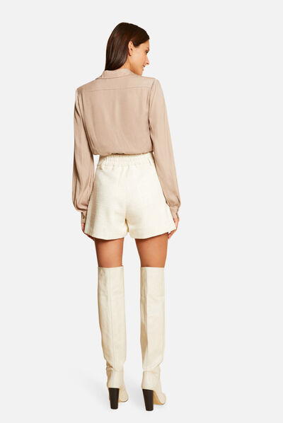 Blouse manches longues taupe femme