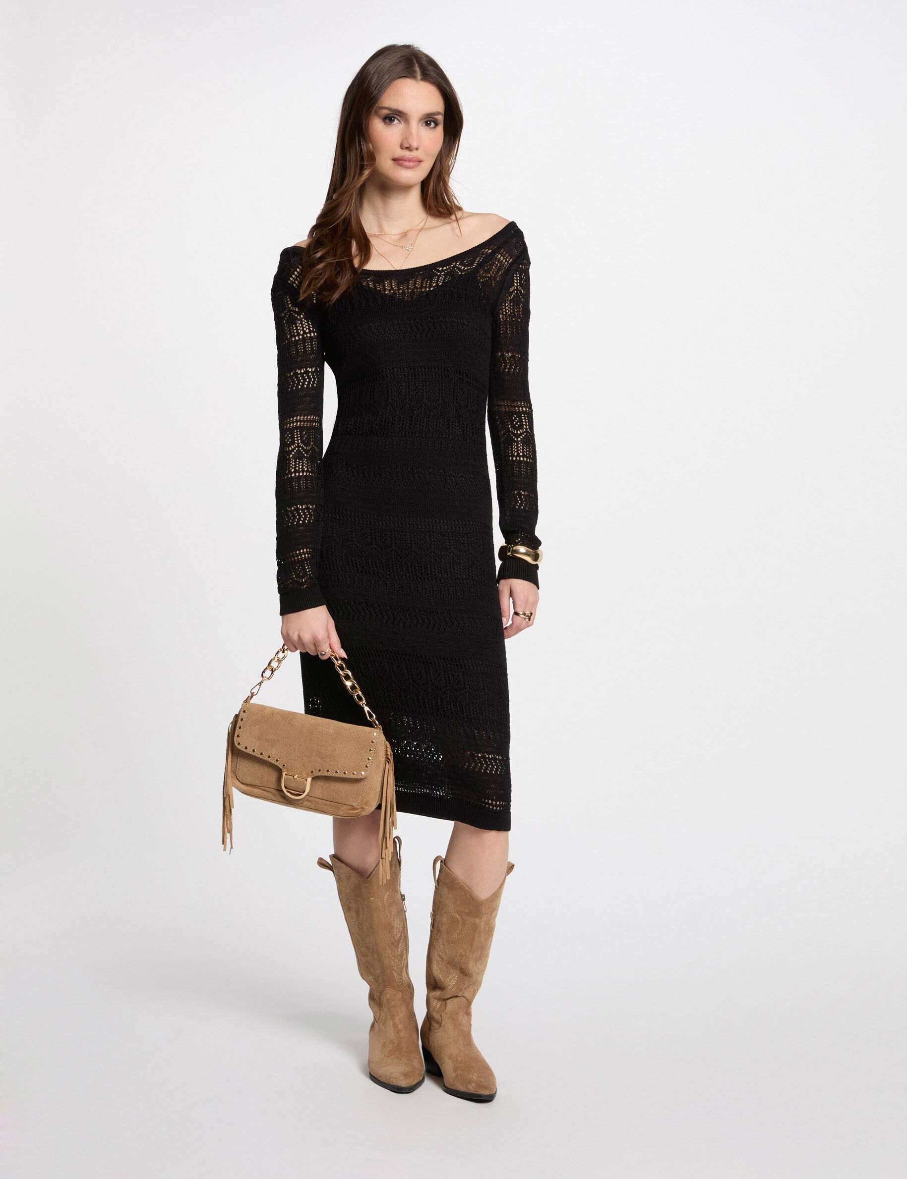 Robe tricot longue ajustée - Morgan - Modalova