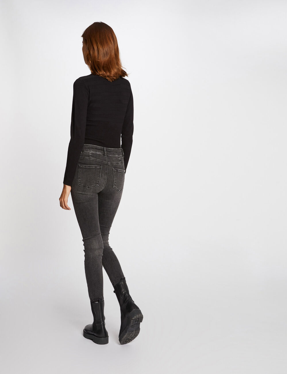 Pull manches longues avec col roul&eacute; noir femme