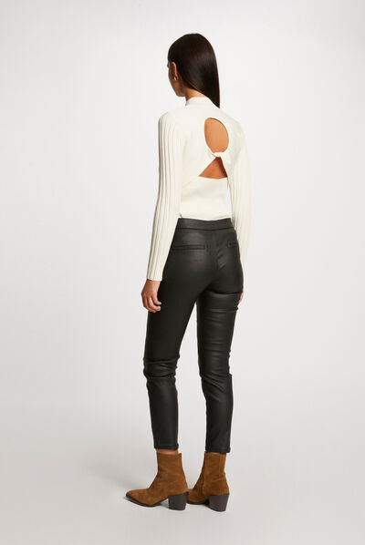 Pantalon skinny enduit 7/8ème noir femme