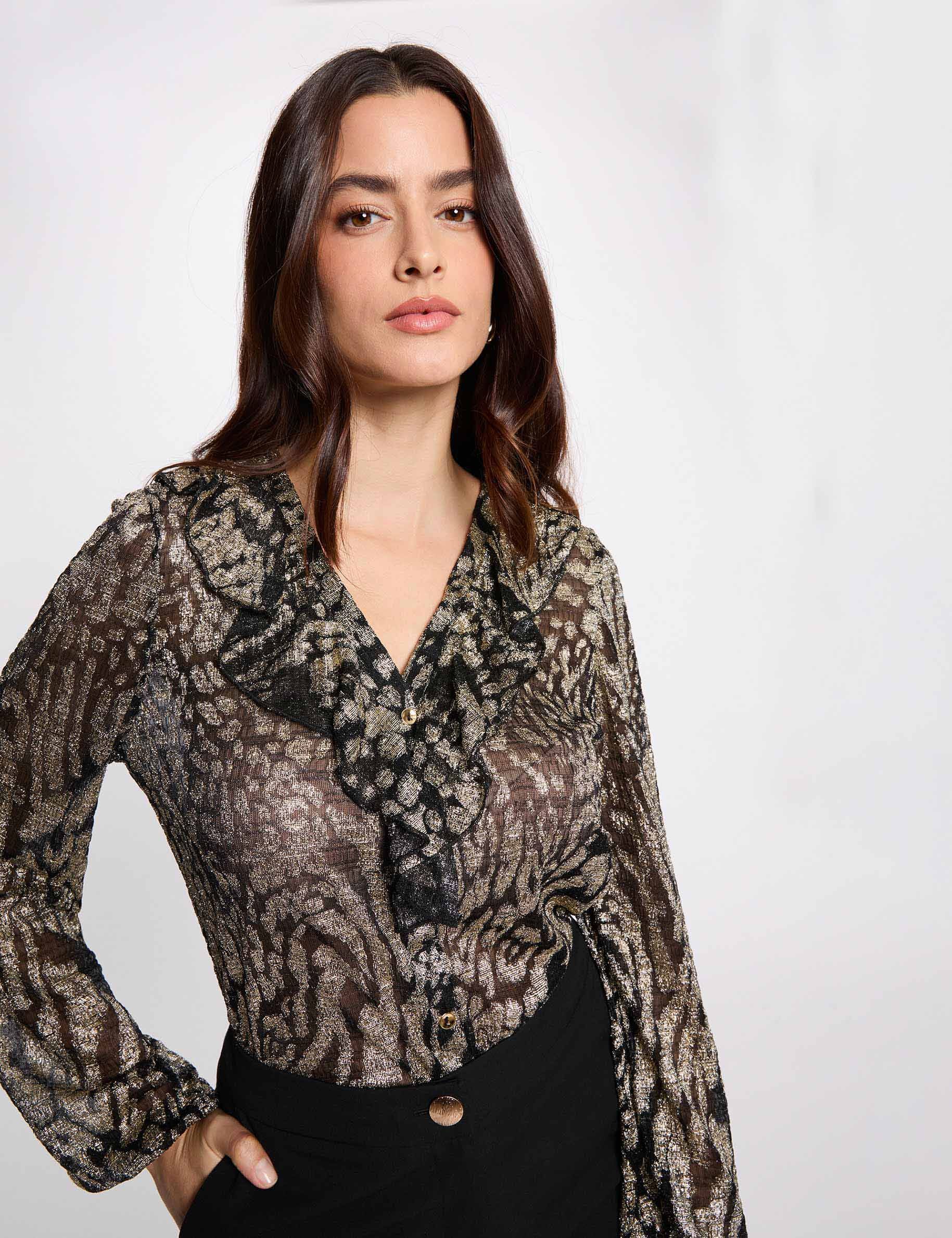 T shirt manches longues col v jaune or femme