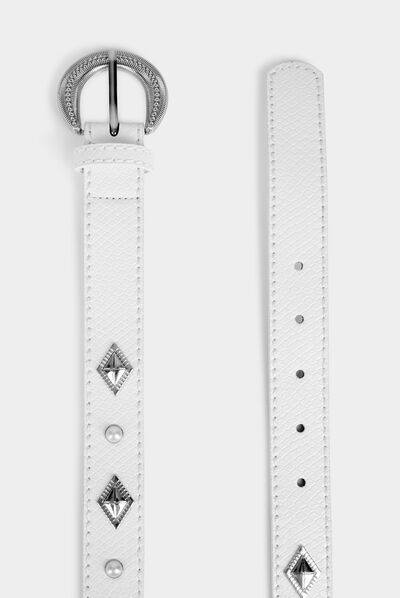 Ceinture perles et clous blanc femme