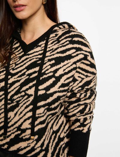 Pull court &agrave; capuche noir femme