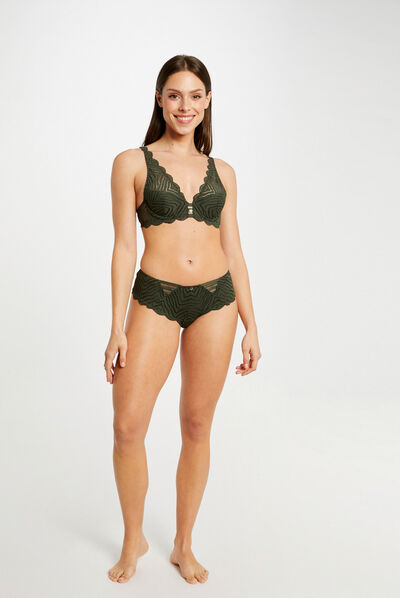 Shorty en dentelle vert kaki femme