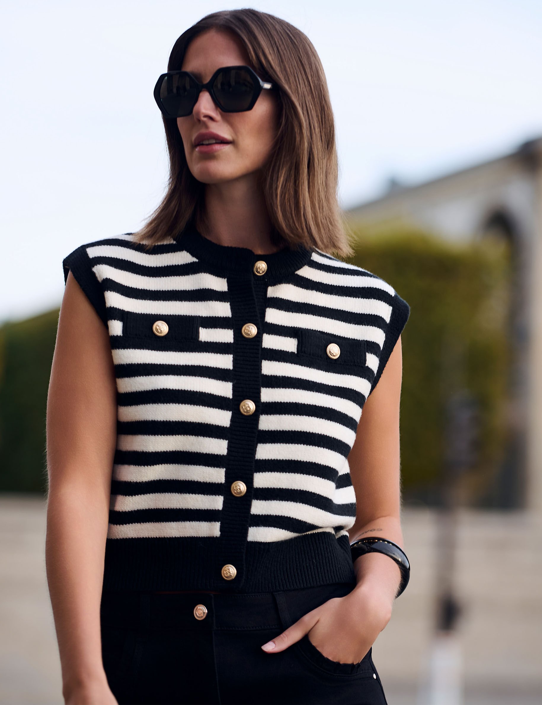 Gilet rayé sans manches femme