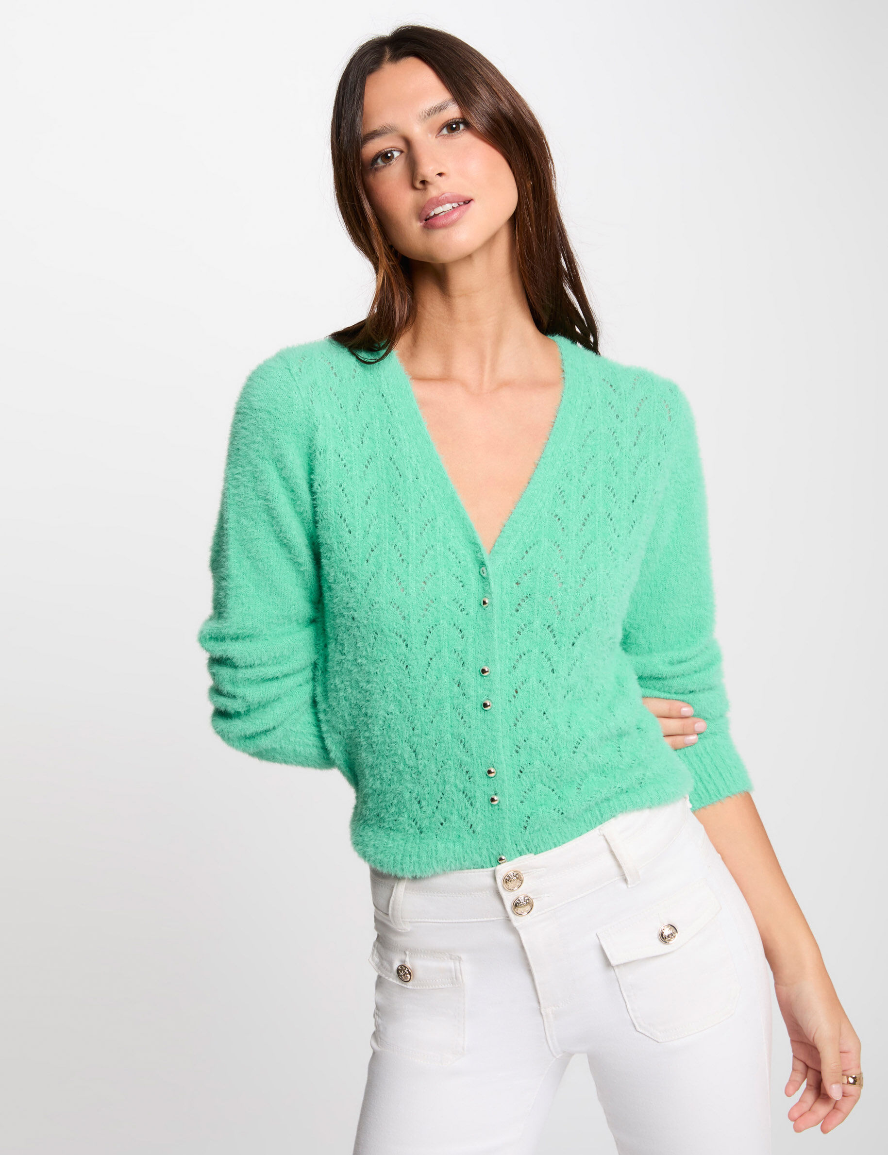 Gilet manches longues à détails ajourés - Morgan - Modalova