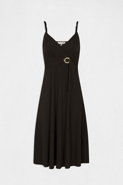 Robe longue droite avec détail boucle noir femme