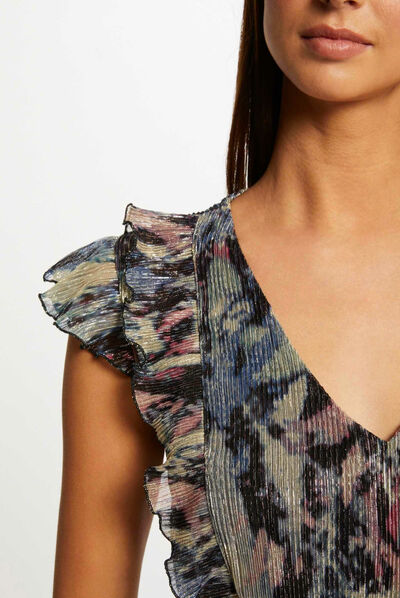 T-shirt manches courtes imprimé abstrait multico femme