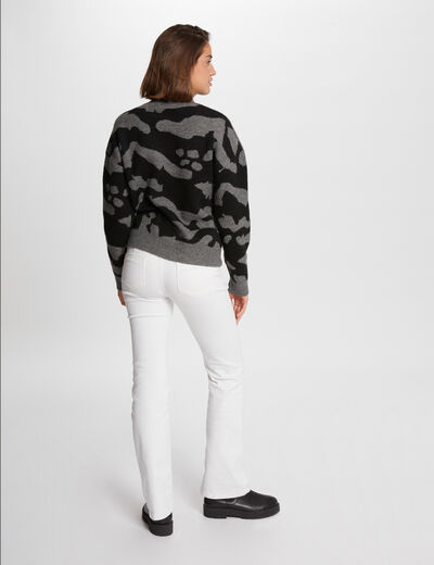 Pull col montant imprim&eacute; gris anthracite femme