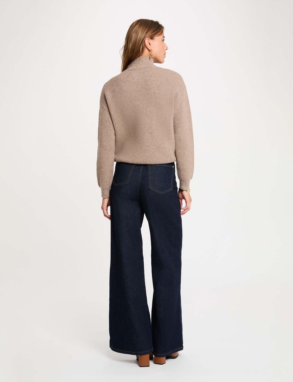 Pull col montant taupe femme