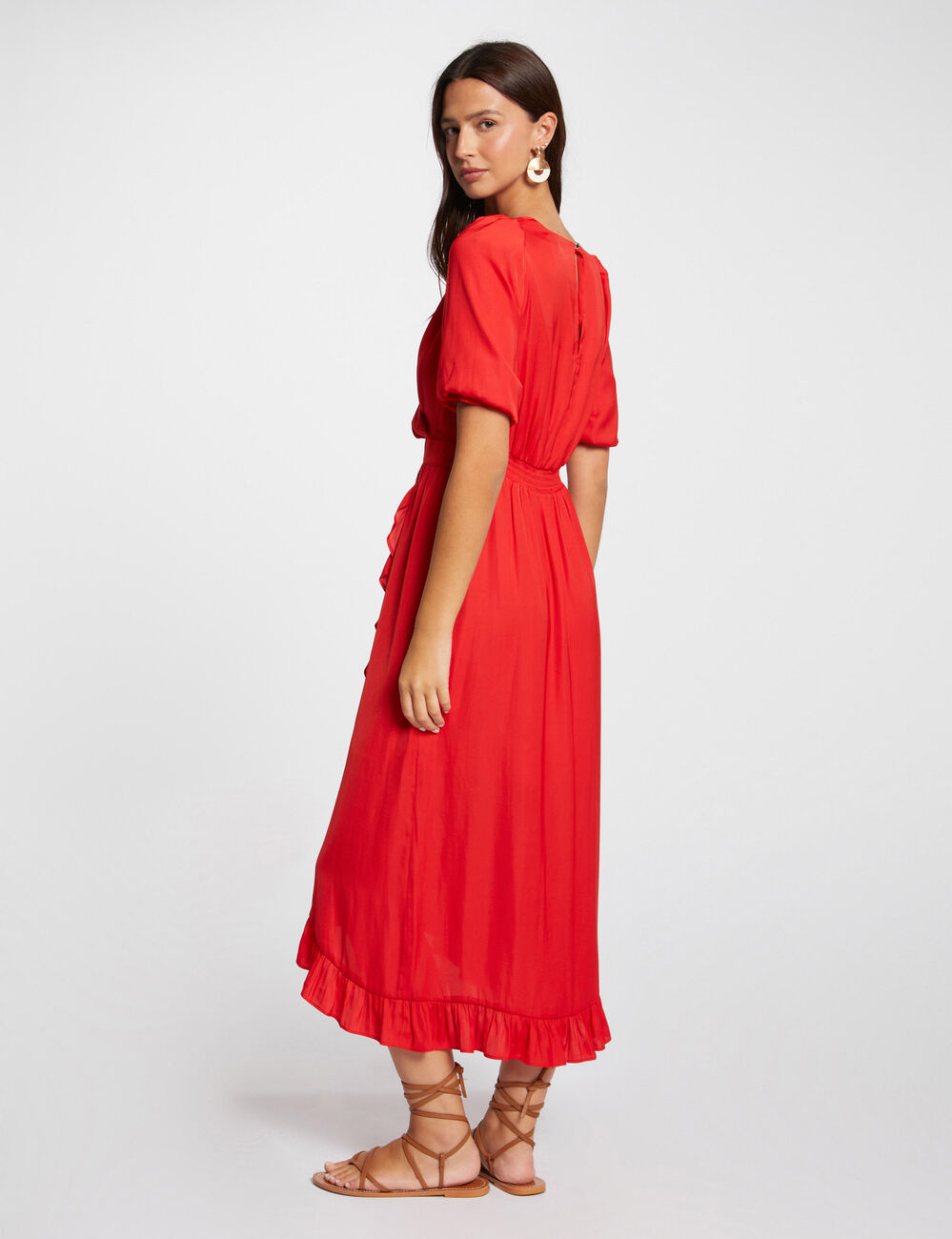 Robe longue portefeuille orange fonc&eacute; femme
