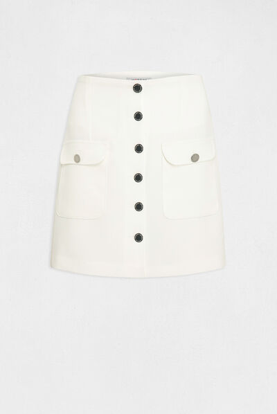 Jupe city droite boutonnée ecru femme